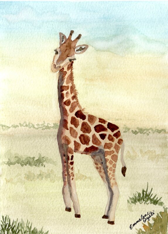 Giraffe baby watercolor painting