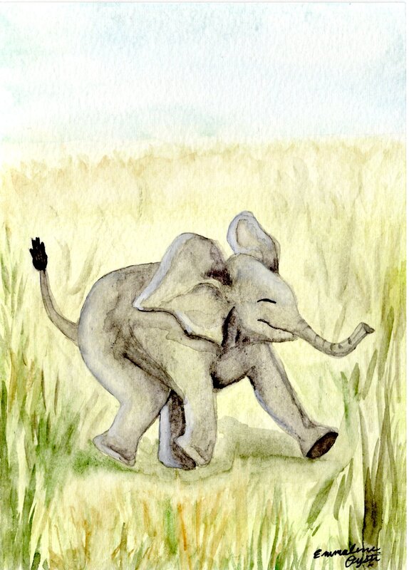 Baby elephant watercolor painting