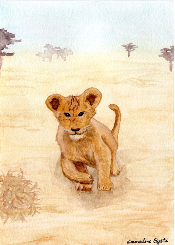 Lion cub watercolor painting
