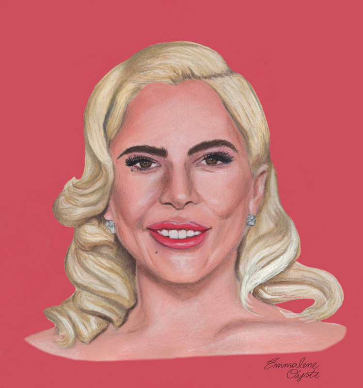 Lady Gaga Mixed Media Portrait Illustration on pink background